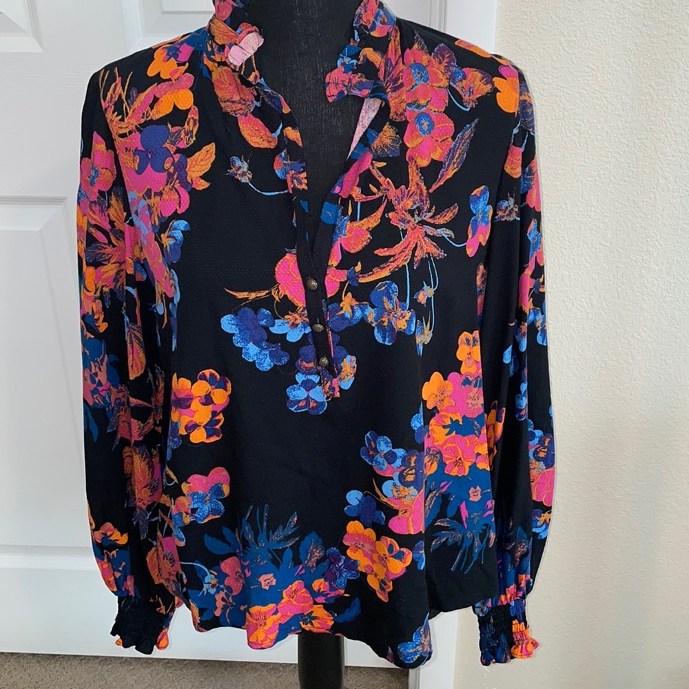 Anthropologie | Maeve Colette Peasant Blouse Black Floral Small
